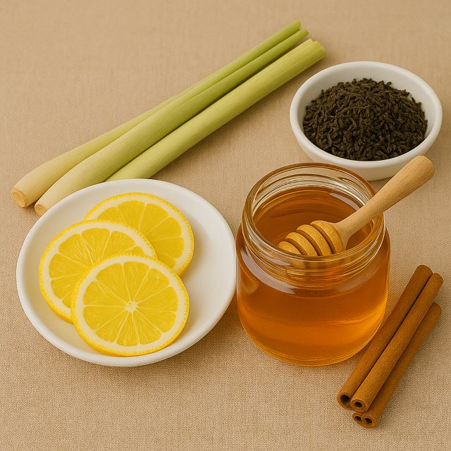 Chanh, mật ong kết hợp sả, quế, hồng trà