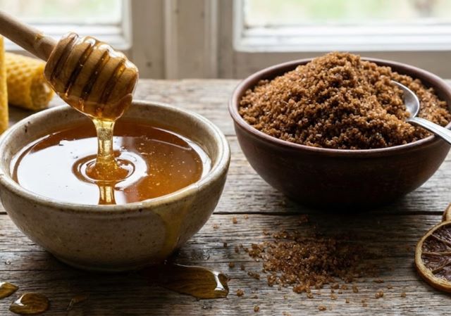 Dưỡng môi bằng mật ong và đường nâu