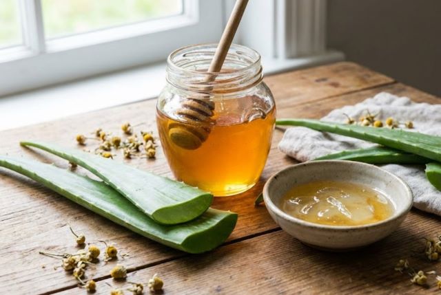 Dưỡng môi bằng mật ong và nha đam