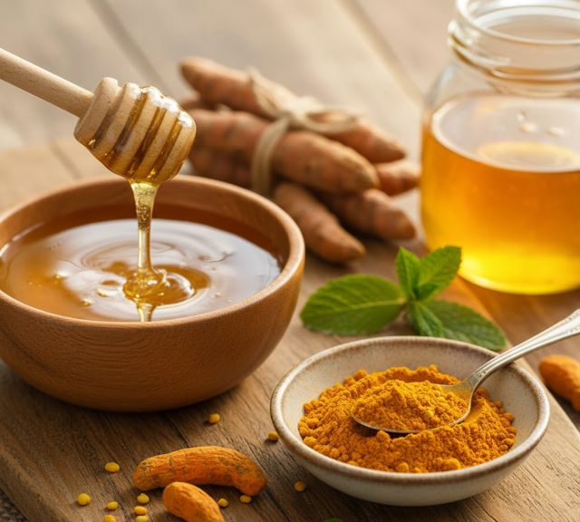 Kết hợp mật ong và tinh bột nghệ Kết hợp mật ong và tinh bột nghệ
